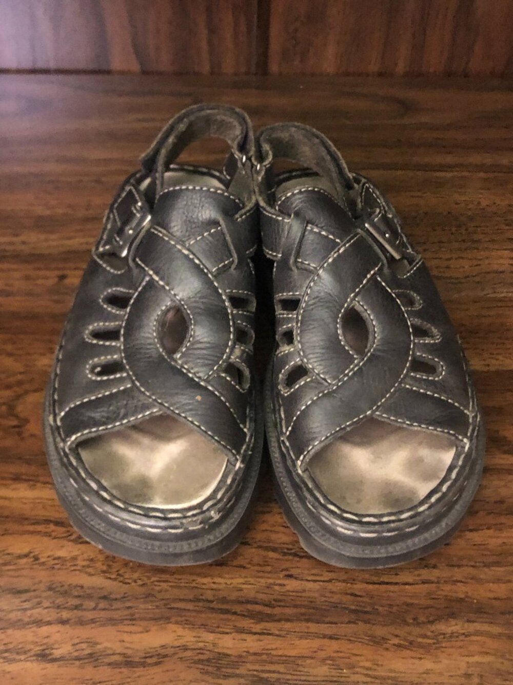 Vintage Black Leather Chunky Platform Fisherman Sandals Zoey Bass Sz 8.5 90s Y2K